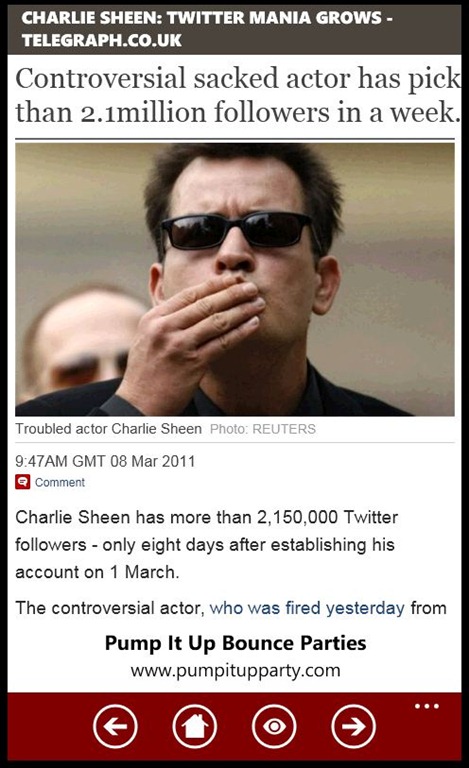 Windows Phone 7 is BiWinning Now With Charlie Sheen Uncensored App